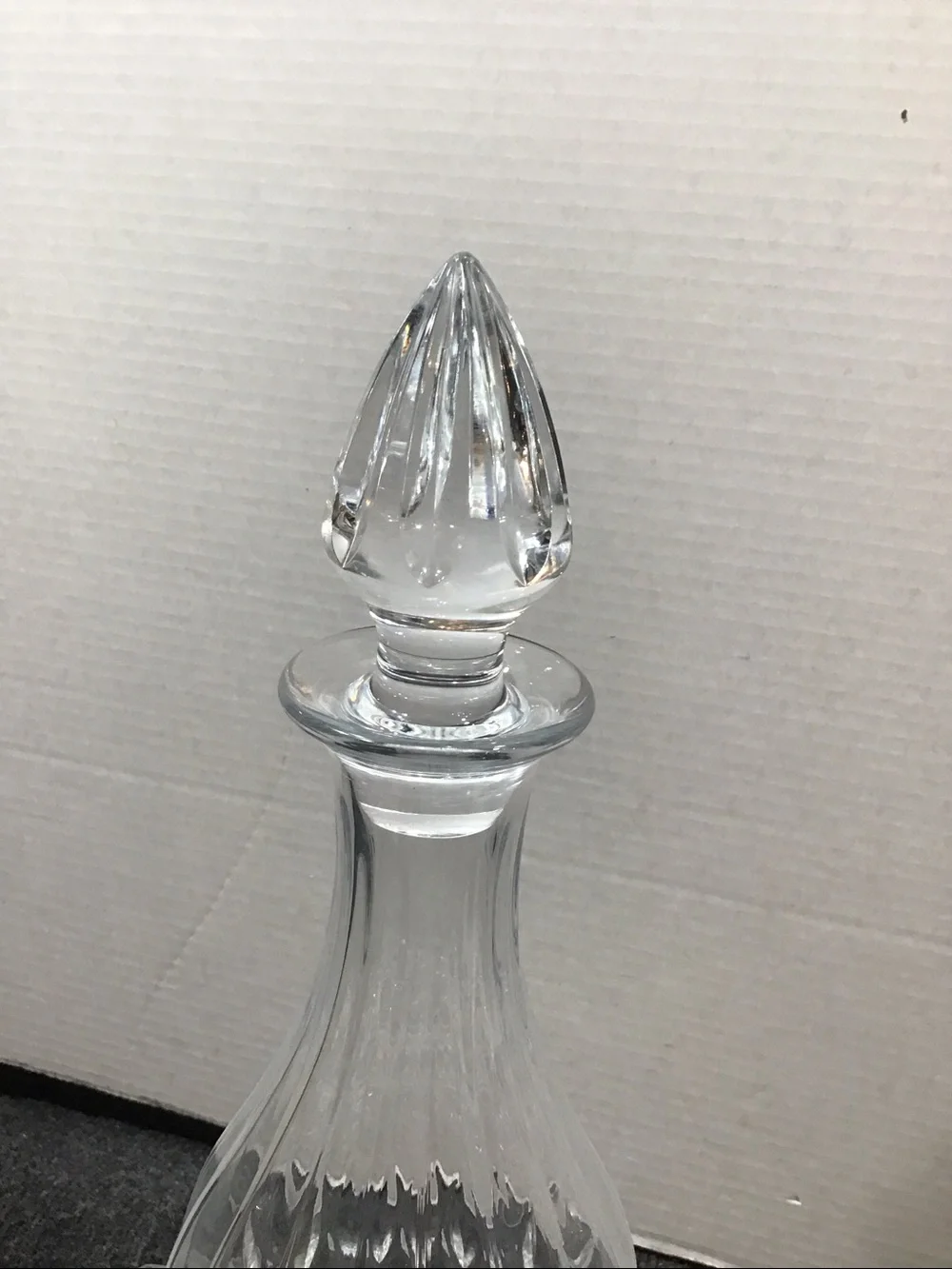 Vintage MCM Clear Glass Crystal teardrop Decanter with faceted flame Stopper